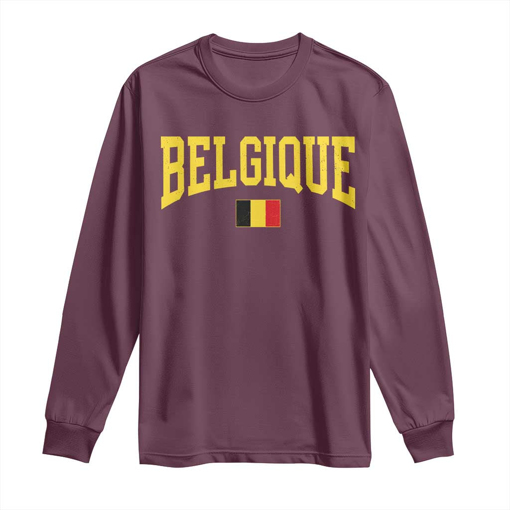 Belgium Belgique Throwback Design Vintage Belgian Flag Jersey Style Long Sleeve Shirt TS11 Maroon Print Your Wear