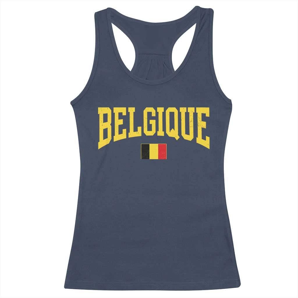 Belgium Belgique Throwback Design Vintage Belgian Flag Jersey Style Racerback Tank Top TS11 Navy Print Your Wear