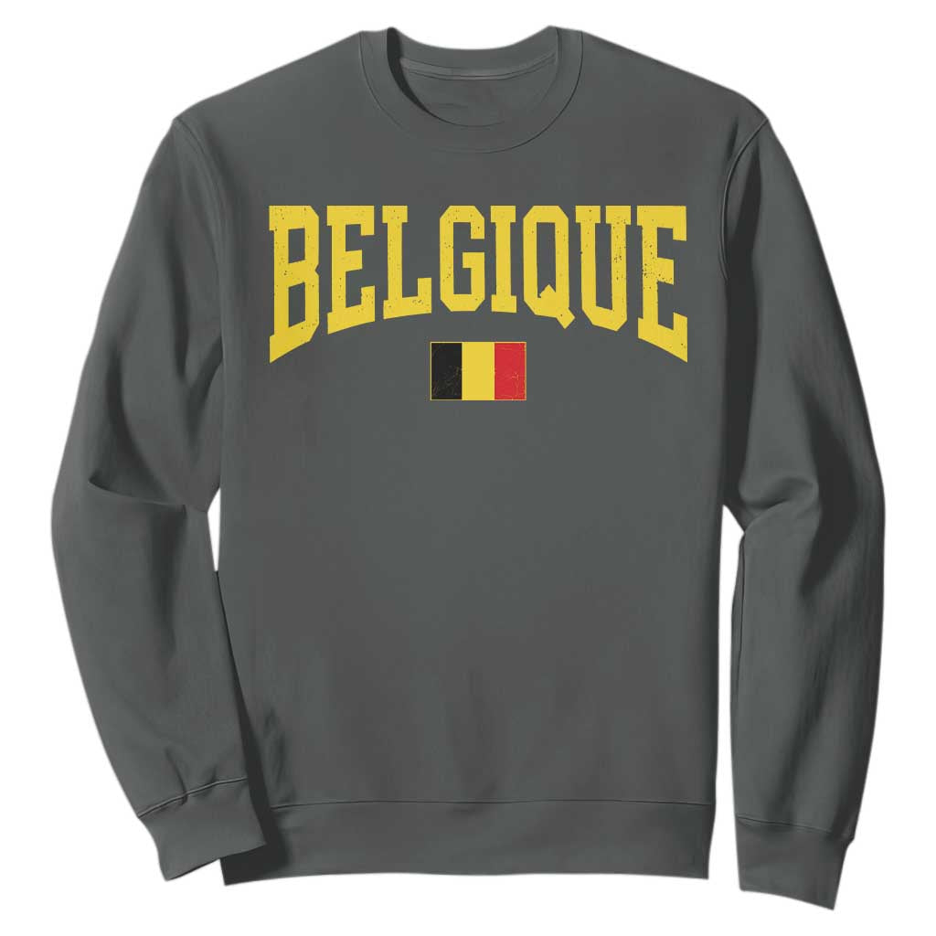 Belgium Belgique Throwback Design Vintage Belgian Flag Jersey Style Sweatshirt TS11 Dark Heather Print Your Wear