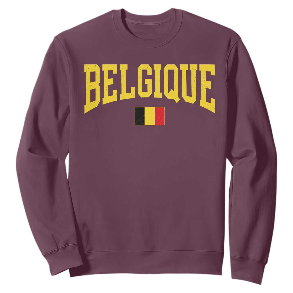 Belgium Belgique Throwback Design Vintage Belgian Flag Jersey Style Sweatshirt TS11 Maroon Print Your Wear