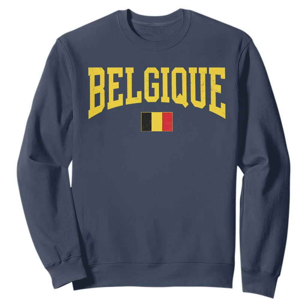 Belgium Belgique Throwback Design Vintage Belgian Flag Jersey Style Sweatshirt TS11 Navy Print Your Wear