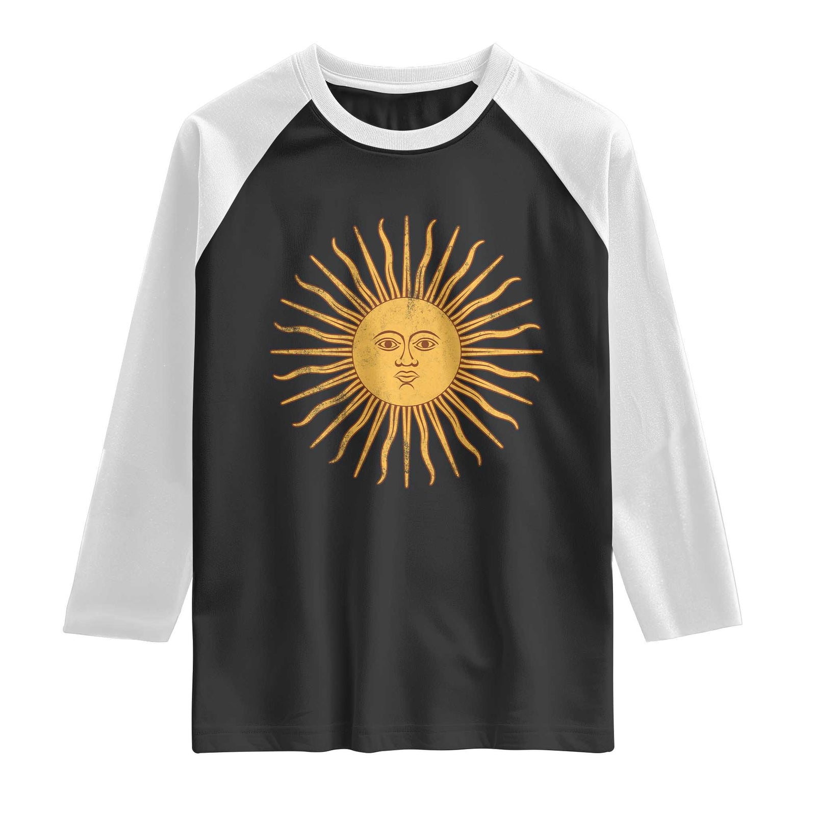 Argentina Sol De Mayo Vintage Argentinian Sun Throwback Design Raglan Shirt TS11 Black White Print Your Wear