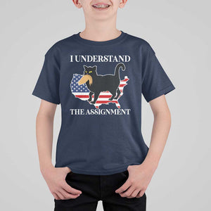 Funny Harris Supporter T Shirt For Kid I Understand The Assignment Black Cat American Flag TS11 Navy Print Your Wear