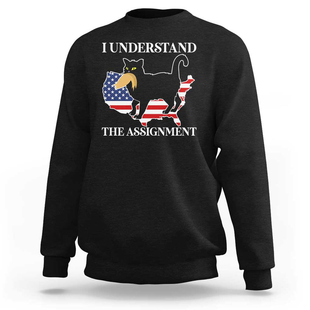 Funny Harris Supporter Sweatshirt I Understand The Assignment Black Cat American Flag TS11 Black Print Your Wear