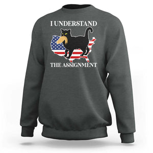 Funny Harris Supporter Sweatshirt I Understand The Assignment Black Cat American Flag TS11 Dark Heather Print Your Wear