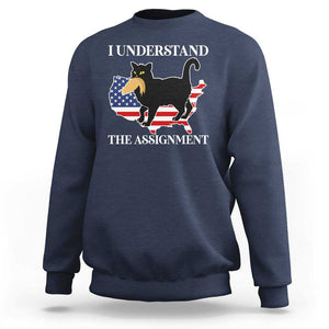 Funny Harris Supporter Sweatshirt I Understand The Assignment Black Cat American Flag TS11 Navy Print Your Wear