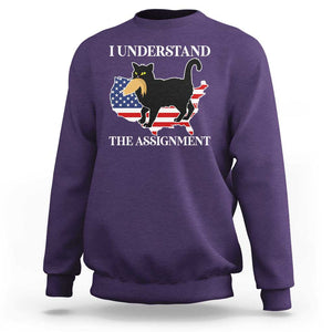 Funny Harris Supporter Sweatshirt I Understand The Assignment Black Cat American Flag TS11 Purple Print Your Wear