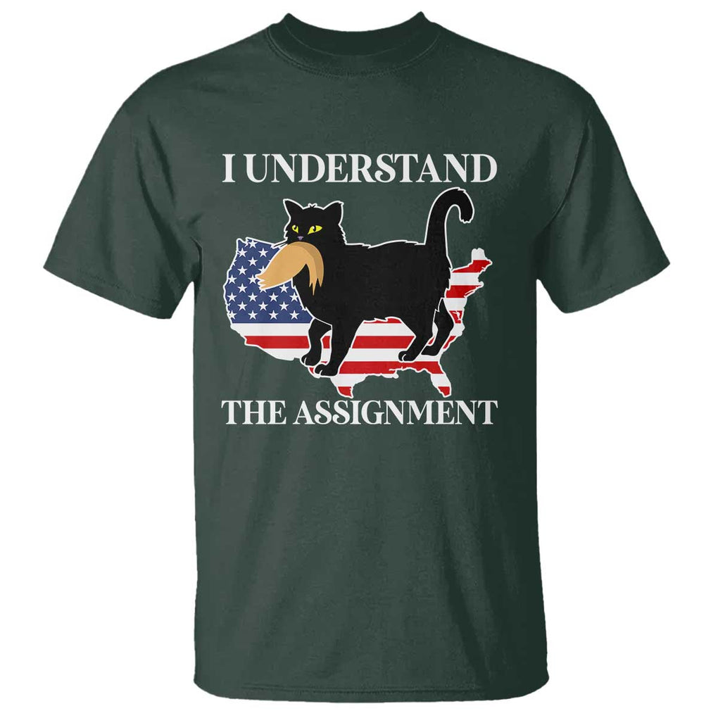 Funny Harris Supporter T Shirt I Understand The Assignment Black Cat American Flag TS11 Dark Forest Green Print Your Wear