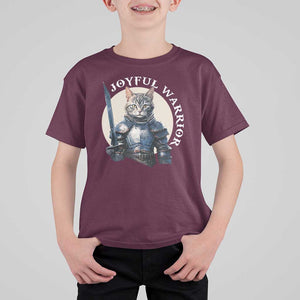 Funny Joyful Warrior Cat T Shirt For Kid Kitten Knight For Harris 2024 TS11 Maroon Print Your Wear