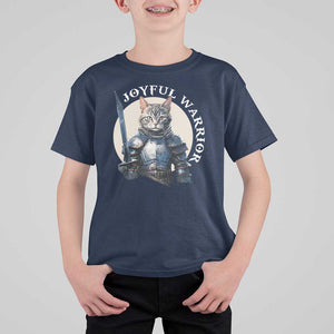 Funny Joyful Warrior Cat T Shirt For Kid Kitten Knight For Harris 2024 TS11 Navy Print Your Wear