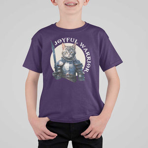 Funny Joyful Warrior Cat T Shirt For Kid Kitten Knight For Harris 2024 TS11 Purple Print Your Wear