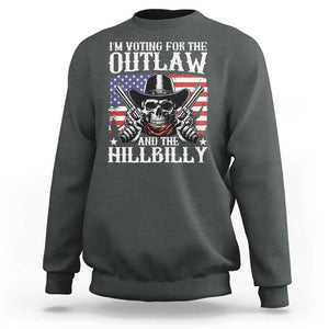 Trump Vance 2024 Sweatshirt I'm Voting For The Outlaw And The Hillbilly Western Cowboy Gun US Flag TS11 Dark Heather Print Your Wear