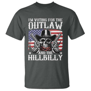 Trump Vance 2024 T Shirt I'm Voting For The Outlaw And The Hillbilly Western Cowboy Gun US Flag TS11 Dark Heather Print Your Wear