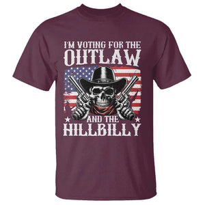 Trump Vance 2024 T Shirt I'm Voting For The Outlaw And The Hillbilly Western Cowboy Gun US Flag TS11 Maroon Print Your Wear