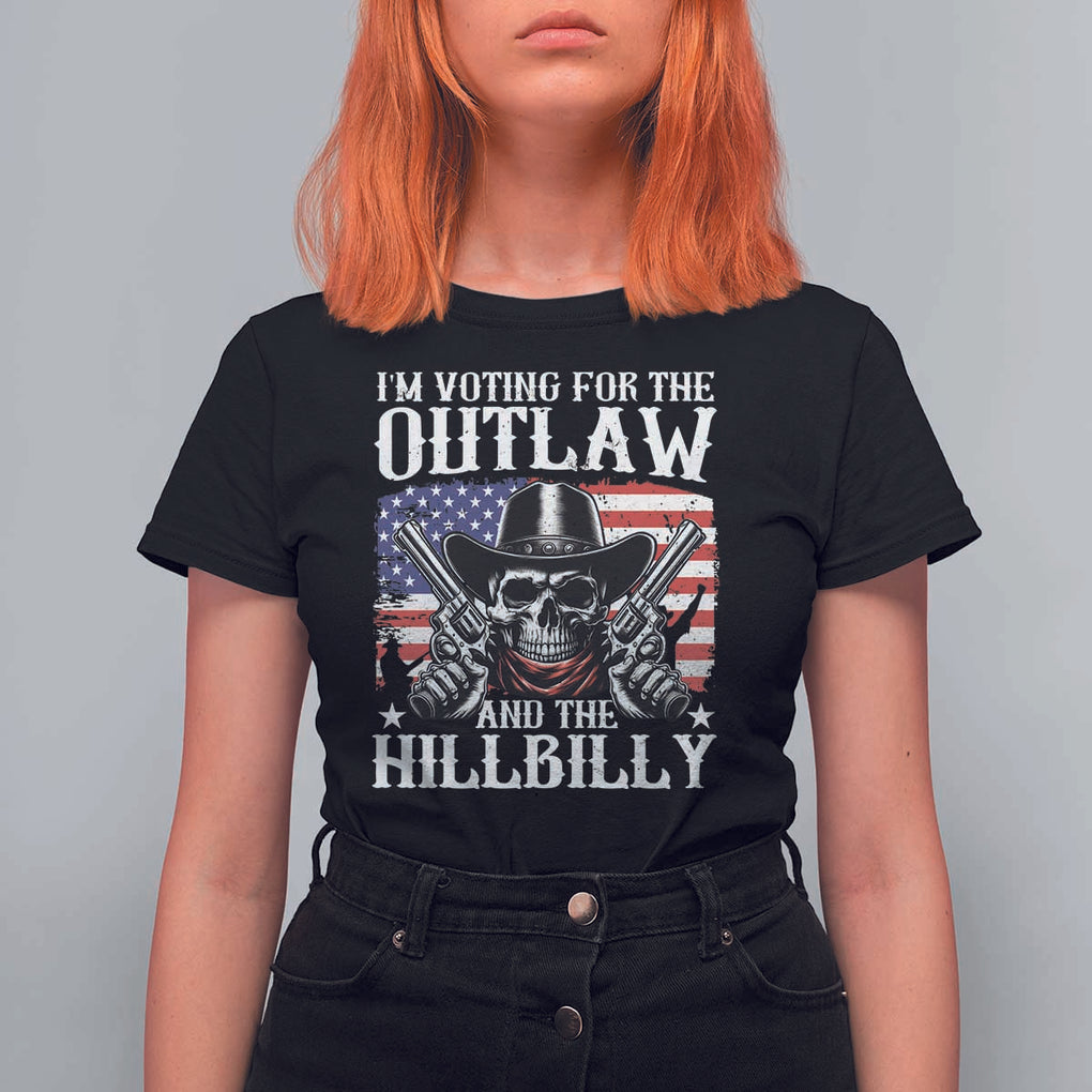 Trump Vance 2024 T Shirt For Women I'm Voting For The Outlaw And The Hillbilly Western Cowboy Gun US Flag TS11 Black Print Your Wear