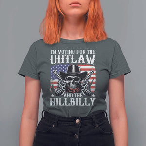 Trump Vance 2024 T Shirt For Women I'm Voting For The Outlaw And The Hillbilly Western Cowboy Gun US Flag TS11 Dark Heather Print Your Wear