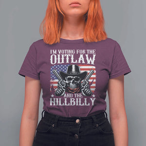 Trump Vance 2024 T Shirt For Women I'm Voting For The Outlaw And The Hillbilly Western Cowboy Gun US Flag TS11 Maroon Print Your Wear