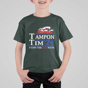 Funny Walz T Shirt For Kid Tampon Tim'24 Stops The Red Wave American Election TS11 Dark Forest Green Print Your Wear