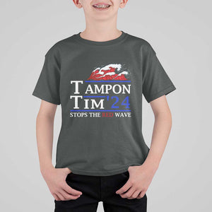 Funny Walz T Shirt For Kid Tampon Tim'24 Stops The Red Wave American Election TS11 Dark Heather Print Your Wear