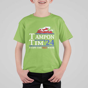 Funny Walz T Shirt For Kid Tampon Tim'24 Stops The Red Wave American Election TS11 Lime Print Your Wear