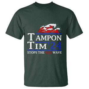 Funny Walz T Shirt Tampon Tim'24 Stops The Red Wave American Election TS11 Dark Forest Green Print Your Wear