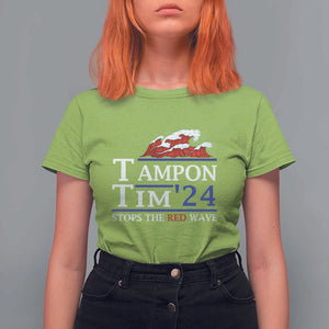 Funny Walz T Shirt For Women Tampon Tim'24 Stops The Red Wave American Election TS11 Lime Print Your Wear