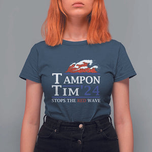 Funny Walz T Shirt For Women Tampon Tim'24 Stops The Red Wave American Election TS11 Navy Print Your Wear