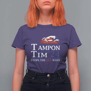 Funny Walz T Shirt For Women Tampon Tim'24 Stops The Red Wave American Election TS11 Purple Print Your Wear