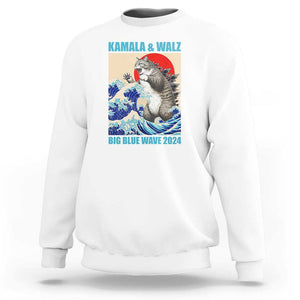 Kamala Walz 2024 Sweatshirt Big Blue Wave Cat Tsunami Sun Japanese Painting TS11 White Print Your Wear