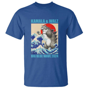 Kamala Walz 2024 T Shirt Big Blue Wave Cat Tsunami Sun Japanese Painting TS11 Royal Blue Print Your Wear