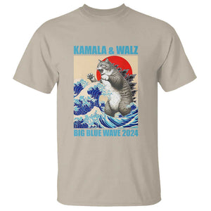 Kamala Walz 2024 T Shirt Big Blue Wave Cat Tsunami Sun Japanese Painting TS11 Sand Print Your Wear