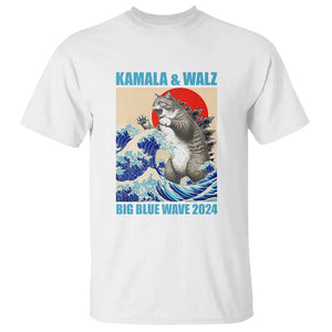 Kamala Walz 2024 T Shirt Big Blue Wave Cat Tsunami Sun Japanese Painting TS11 White Print Your Wear