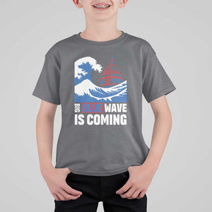 Harris Walz Supporter T Shirt For Kid Big Blue Wave Is Coming TS11 Charcoal Print Your Wear