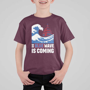 Harris Walz Supporter T Shirt For Kid Big Blue Wave Is Coming TS11 Maroon Print Your Wear