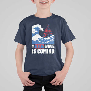 Harris Walz Supporter T Shirt For Kid Big Blue Wave Is Coming TS11 Navy Print Your Wear