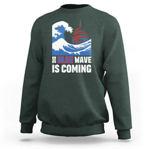 Harris Walz Supporter Sweatshirt Big Blue Wave Is Coming TS11 Dark Forest Green Print Your Wear