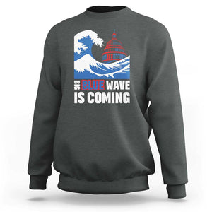 Harris Walz Supporter Sweatshirt Big Blue Wave Is Coming TS11 Dark Heather Print Your Wear