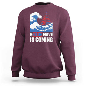 Harris Walz Supporter Sweatshirt Big Blue Wave Is Coming TS11 Maroon Print Your Wear