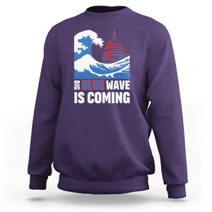 Harris Walz Supporter Sweatshirt Big Blue Wave Is Coming TS11 Purple Print Your Wear