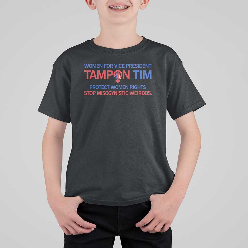 Tim Walz T Shirt For Kid Tampon Tim Protect Women Rights Stop Misogynistic Weirdos USA Flag TS11 Black Print Your Wear