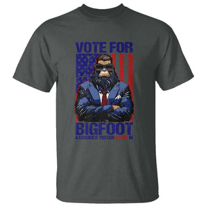 Funny Bigfoot Election T Shirt Vote For Bigfoot A Candidate You Can Believe In 2024 TS11 Dark Heather Print Your Wear