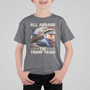 Trump Supporter 2024 T Shirt For Kid All Aboard The Trump Train USA American Flag TS11 Charcoal Print Your Wear