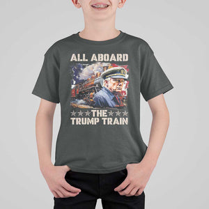 Trump Supporter 2024 T Shirt For Kid All Aboard The Trump Train USA American Flag TS11 Dark Heather Print Your Wear