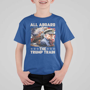 Trump Supporter 2024 T Shirt For Kid All Aboard The Trump Train USA American Flag TS11 Royal Blue Print Your Wear