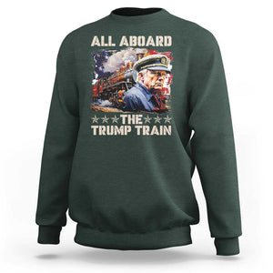 Trump Supporter 2024 Sweatshirt All Aboard The Trump Train USA American Flag TS11 Dark Forest Green Print Your Wear