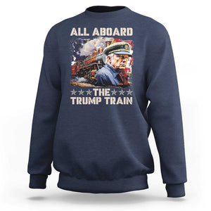 Trump Supporter 2024 Sweatshirt All Aboard The Trump Train USA American Flag TS11 Navy Print Your Wear