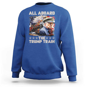 Trump Supporter 2024 Sweatshirt All Aboard The Trump Train USA American Flag TS11 Royal Blue Print Your Wear