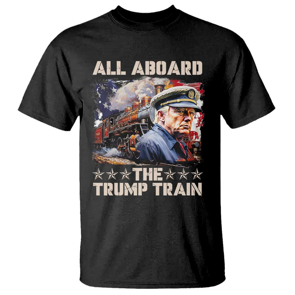 Trump Supporter 2024 T Shirt All Aboard The Trump Train USA American Flag TS11 Black Print Your Wear