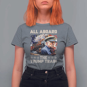 Trump Supporter 2024 T Shirt For Women All Aboard The Trump Train USA American Flag TS11 Charcoal Print Your Wear