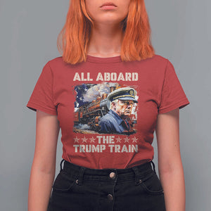 Trump Supporter 2024 T Shirt For Women All Aboard The Trump Train USA American Flag TS11 Red Print Your Wear